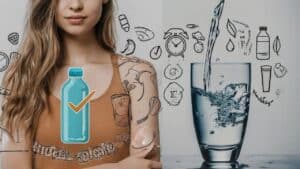 Glass of water with hydration icons and drinking water correctly