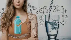 Glass of water with hydration icons and drinking water correctly